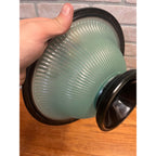 Vintage c1930s Art Deco Footed Ribbed Light Green & Black Ribbed Glass Bowl