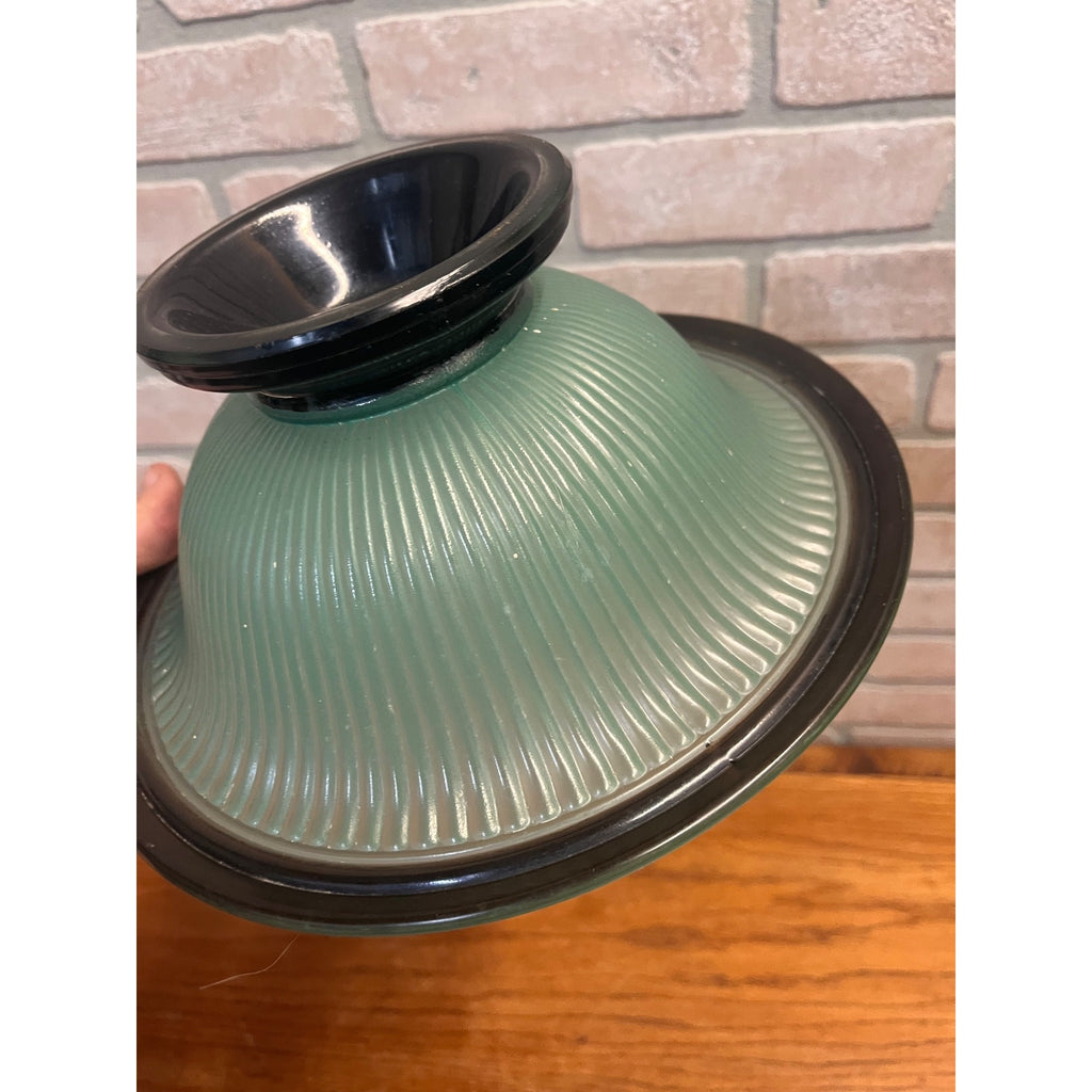 Vintage c1930s Art Deco Footed Ribbed Light Green & Black Ribbed Glass Bowl