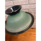 Vintage c1930s Art Deco Footed Ribbed Light Green & Black Ribbed Glass Bowl