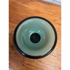 Vintage c1930s Art Deco Footed Ribbed Light Green & Black Ribbed Glass Bowl