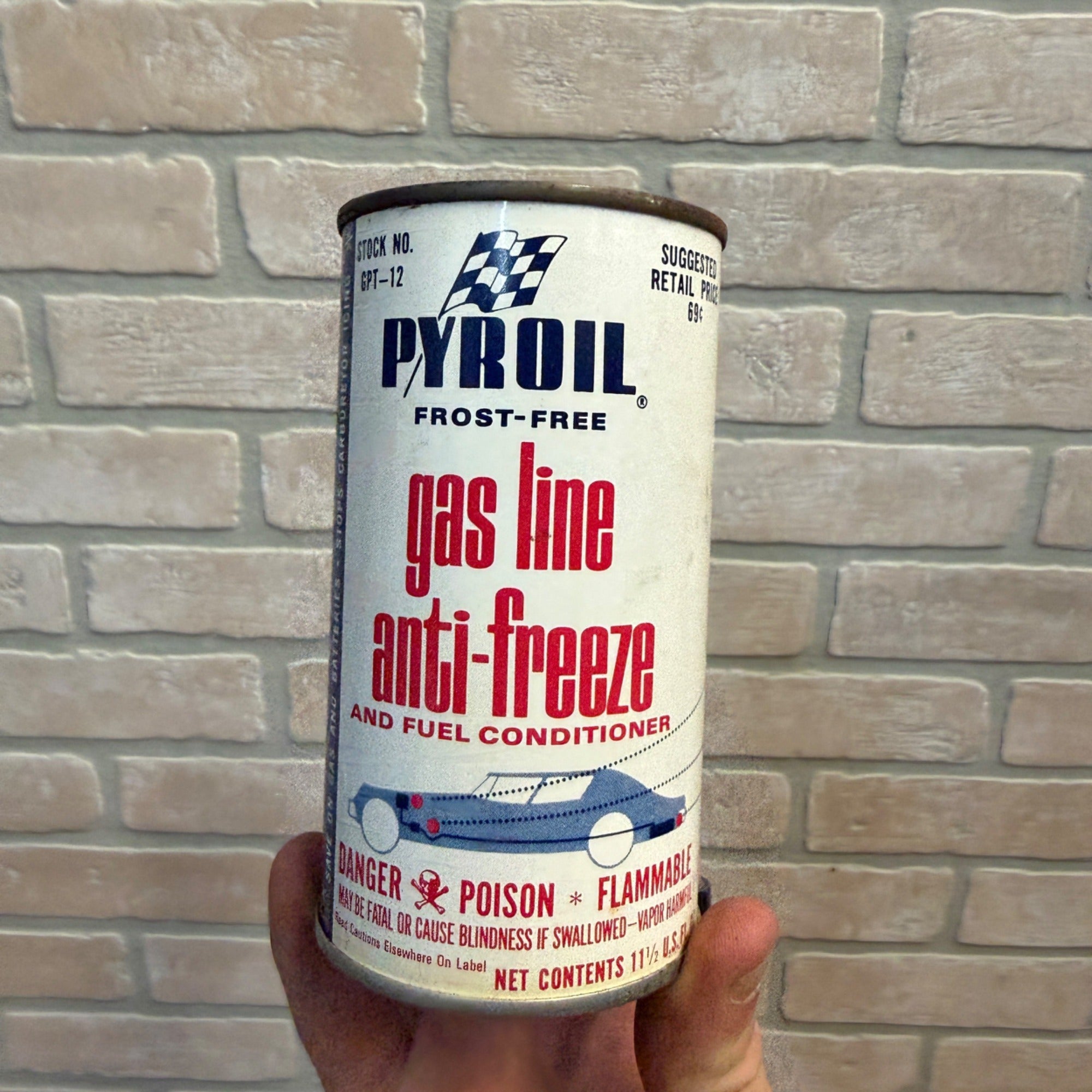 Vintage Pyroil Tin Can Gasoline Gas Line Anti-Freeze Oil Advertising