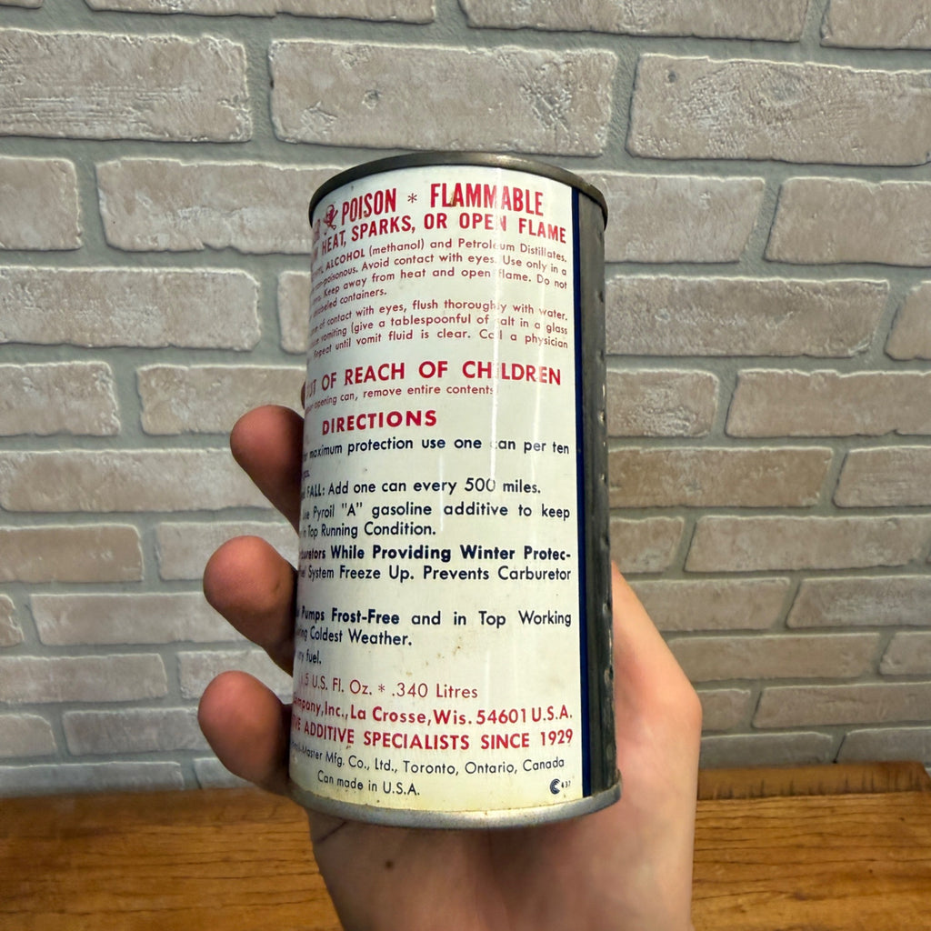 Vintage Pyroil Tin Can Gasoline Gas Line Anti-Freeze Oil Advertising