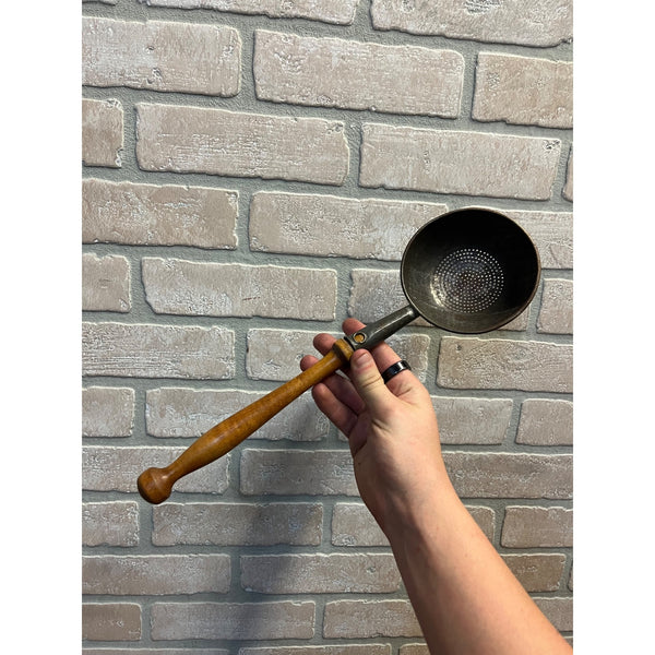 Vintage Galvanized Tin Strainer Ladle With Wooden Handle Primitive Kitchen Decor