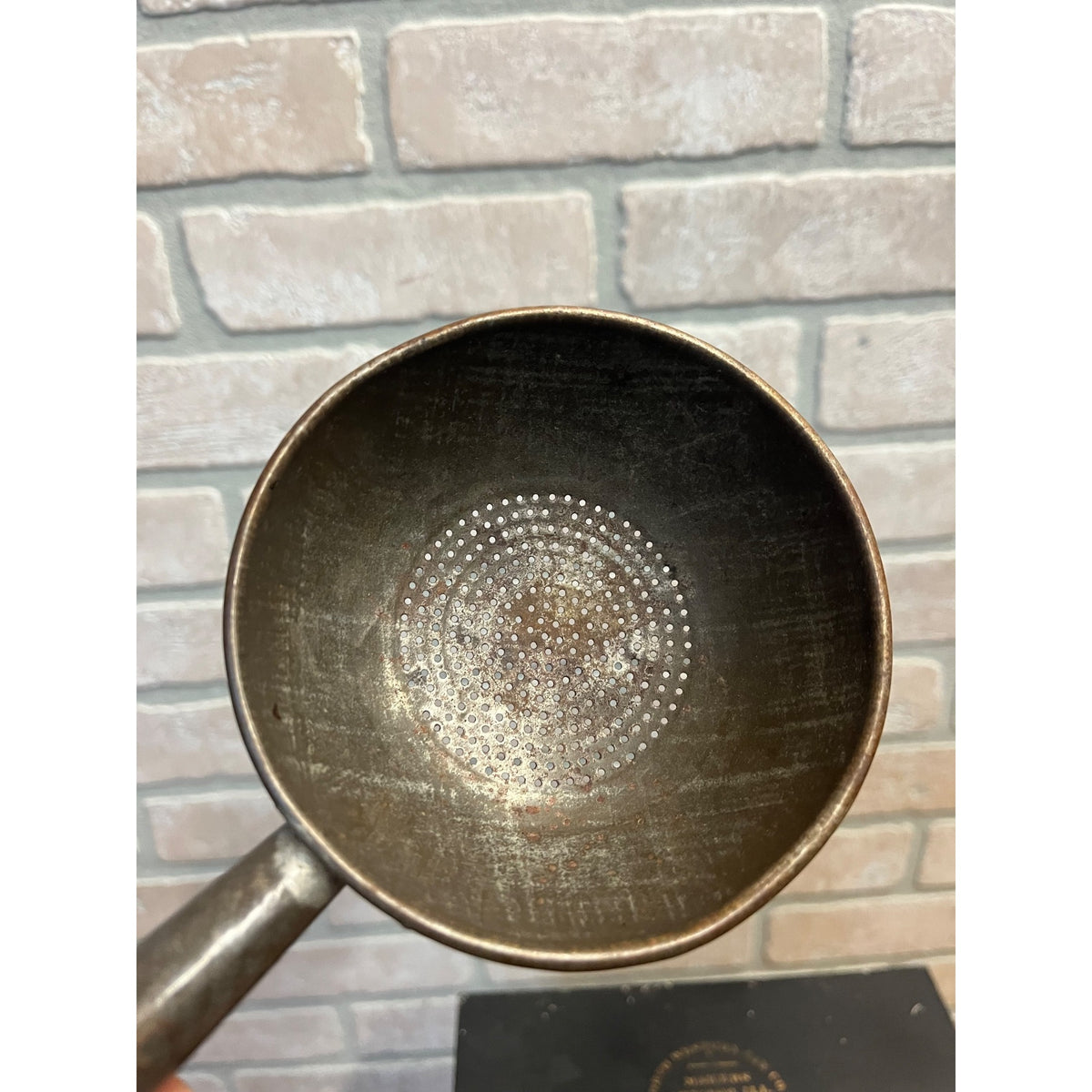 Vintage Galvanized Tin Strainer Ladle With Wooden Handle Primitive Kitchen Decor