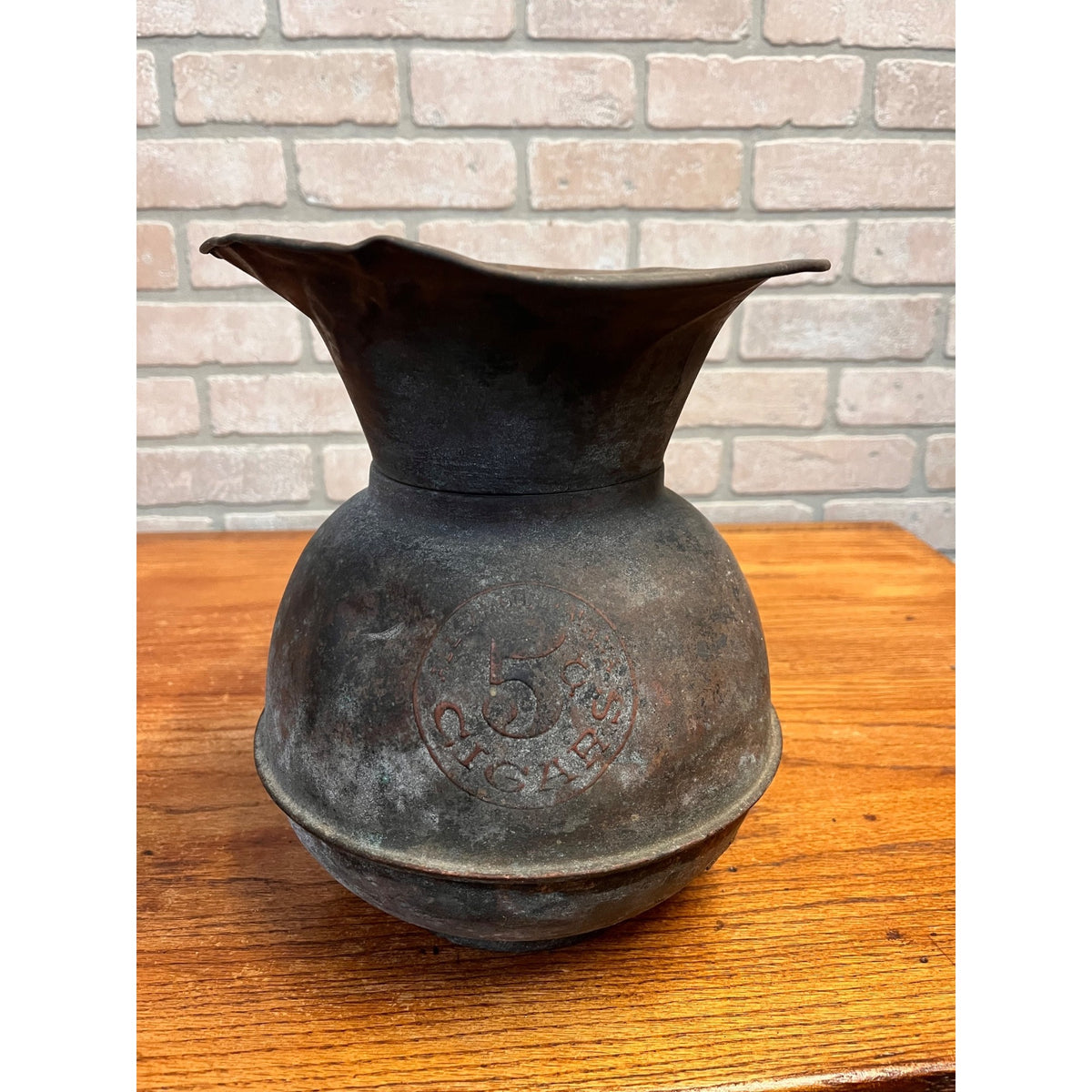 Vintage All Famous Havana 5 Cent Cigars Embossed Spittoon Oxidized Copper Primitive Tobacco Advertising