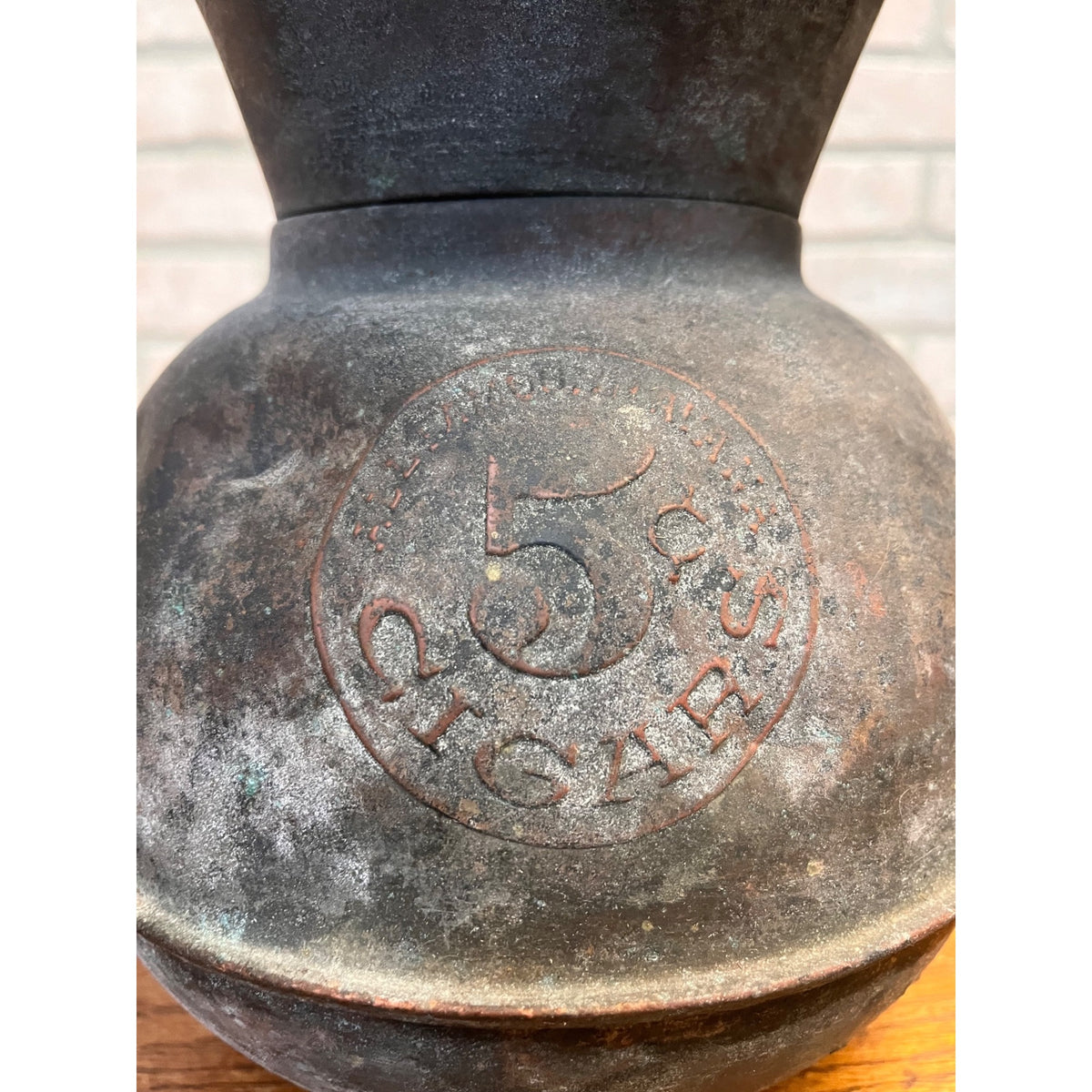 Vintage All Famous Havana 5 Cent Cigars Embossed Spittoon Oxidized Copper Primitive Tobacco Advertising