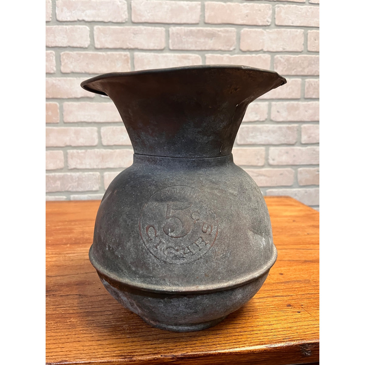 Vintage All Famous Havana 5 Cent Cigars Embossed Spittoon Oxidized Copper Primitive Tobacco Advertising
