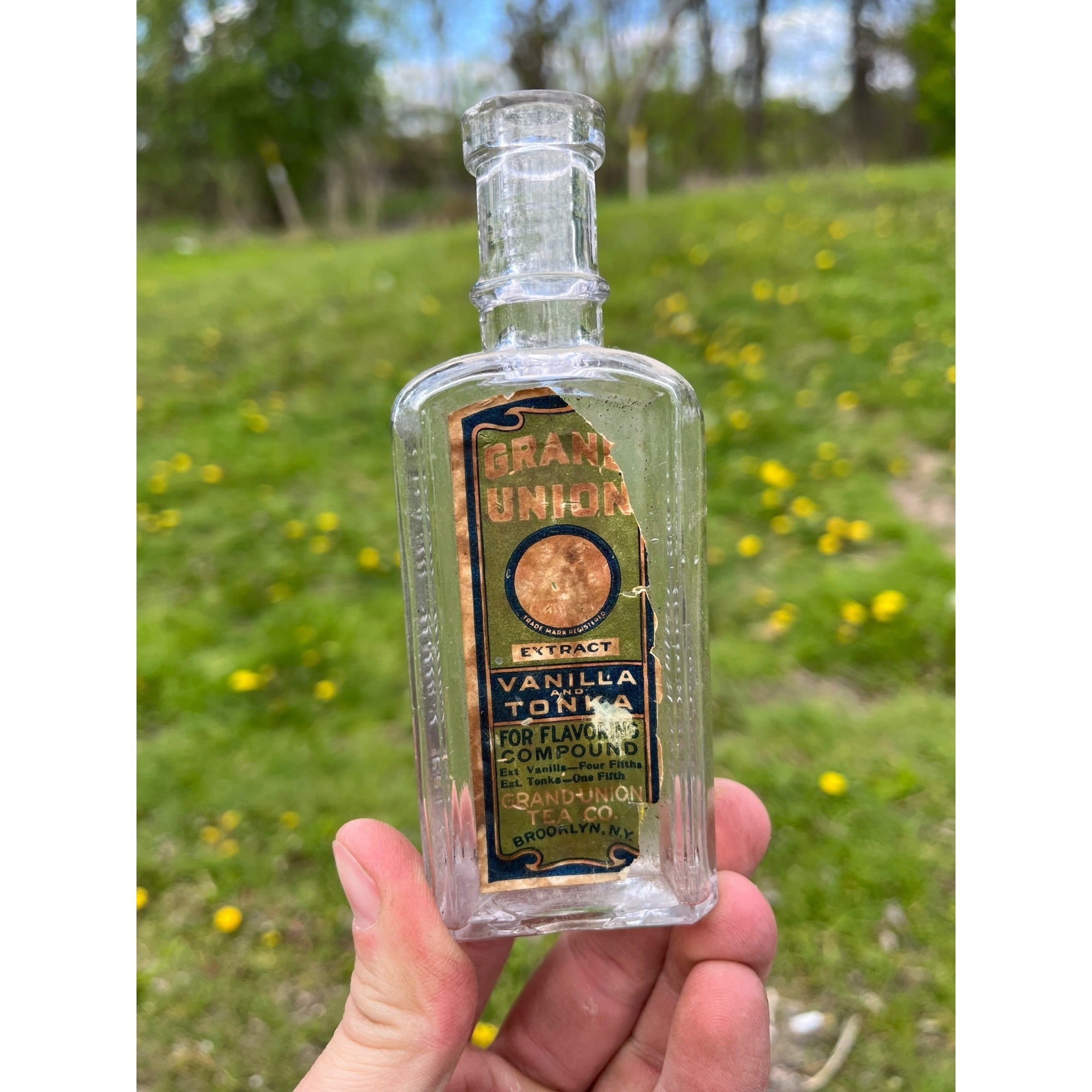 Antique 1900s Grand Union Tea Co New York Vanilla Bottle W/ label