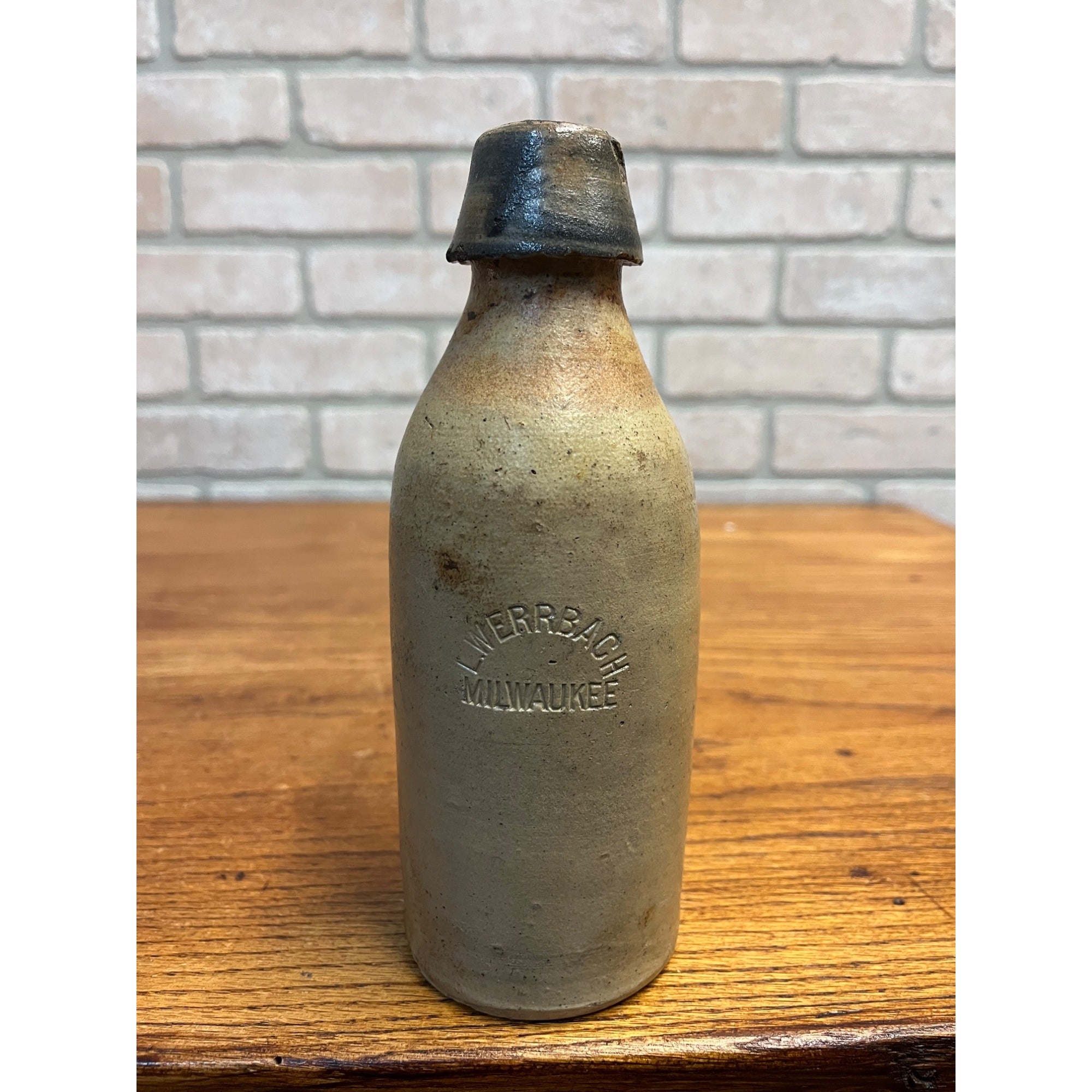 Antique 1800s Louis Werrbach Milwaukee Wis. Clay Stoneware Beer Bottle