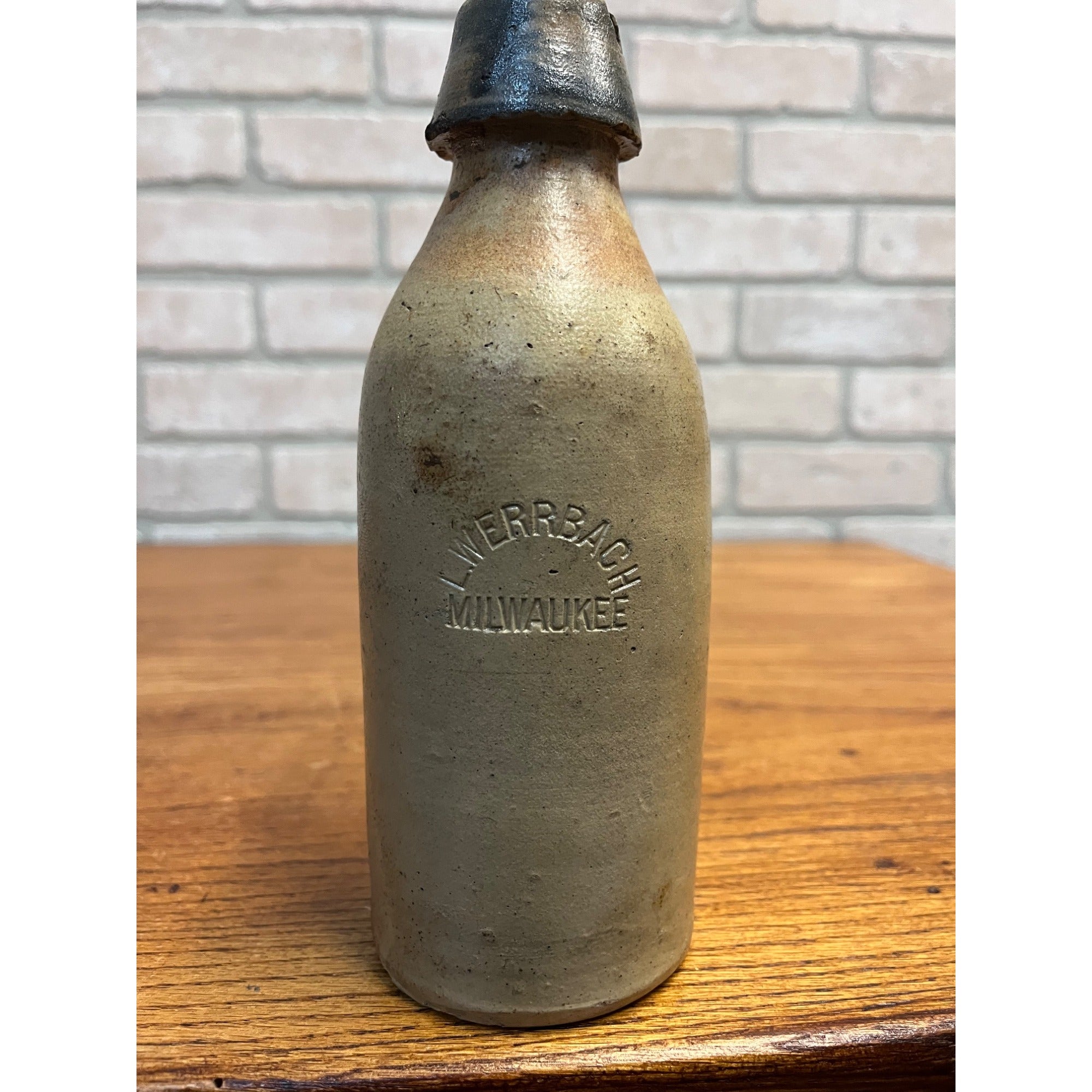 Antique 1800s Louis Werrbach Milwaukee Wis. Clay Stoneware Beer Bottle