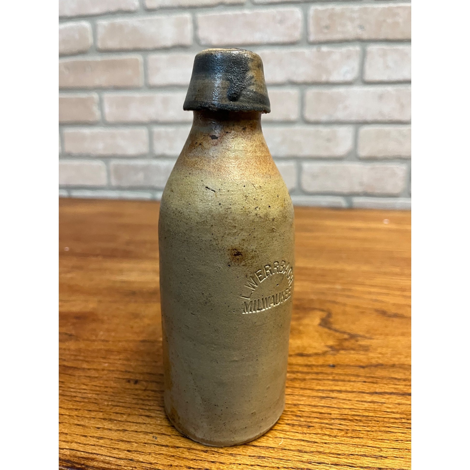 Antique 1800s Louis Werrbach Milwaukee Wis. Clay Stoneware Beer Bottle