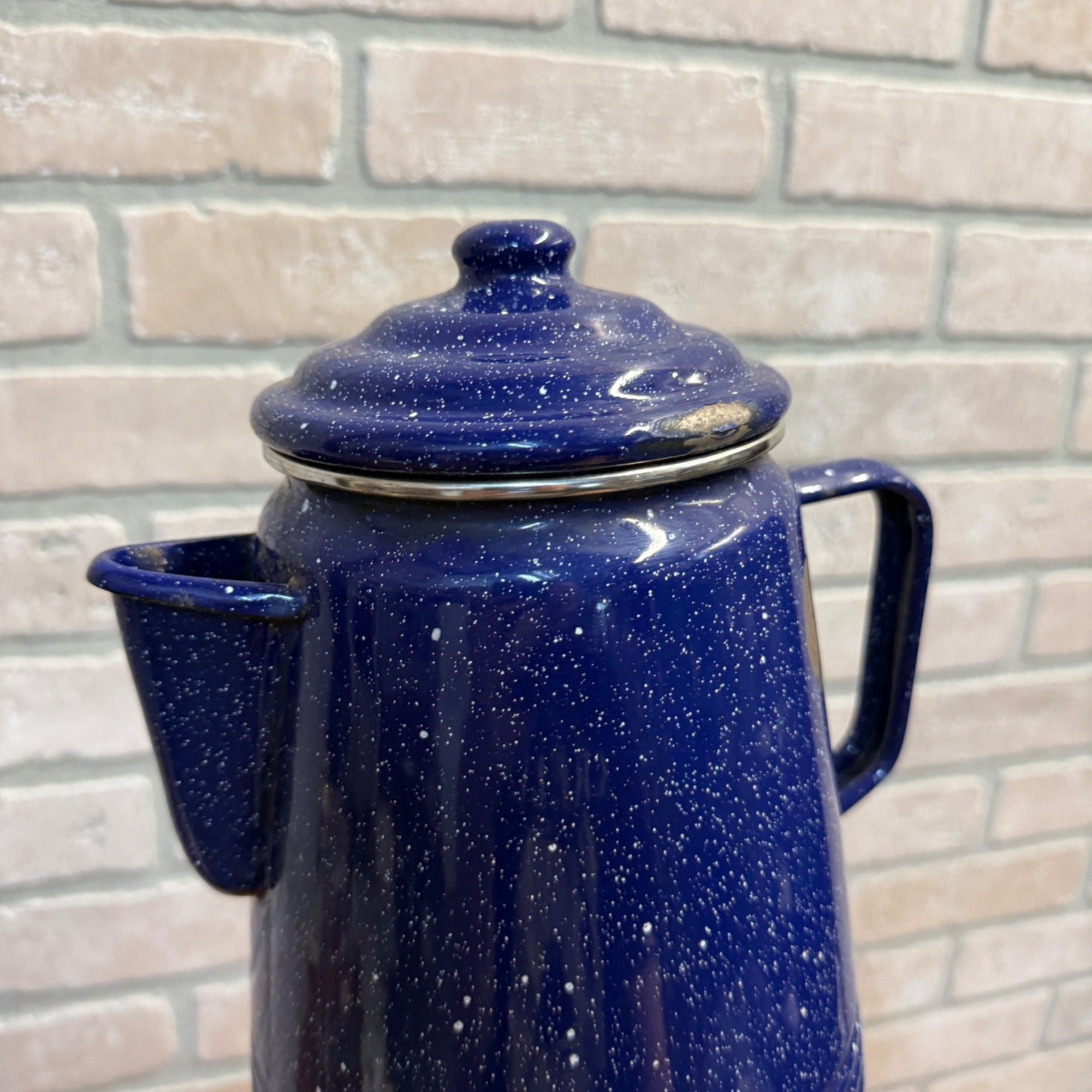 Vintage Graniteware / Enamelware Blue and White Speckle Coffee or Tea Pot / Kettle / Primitive Kitchen Decor / Farmhouse