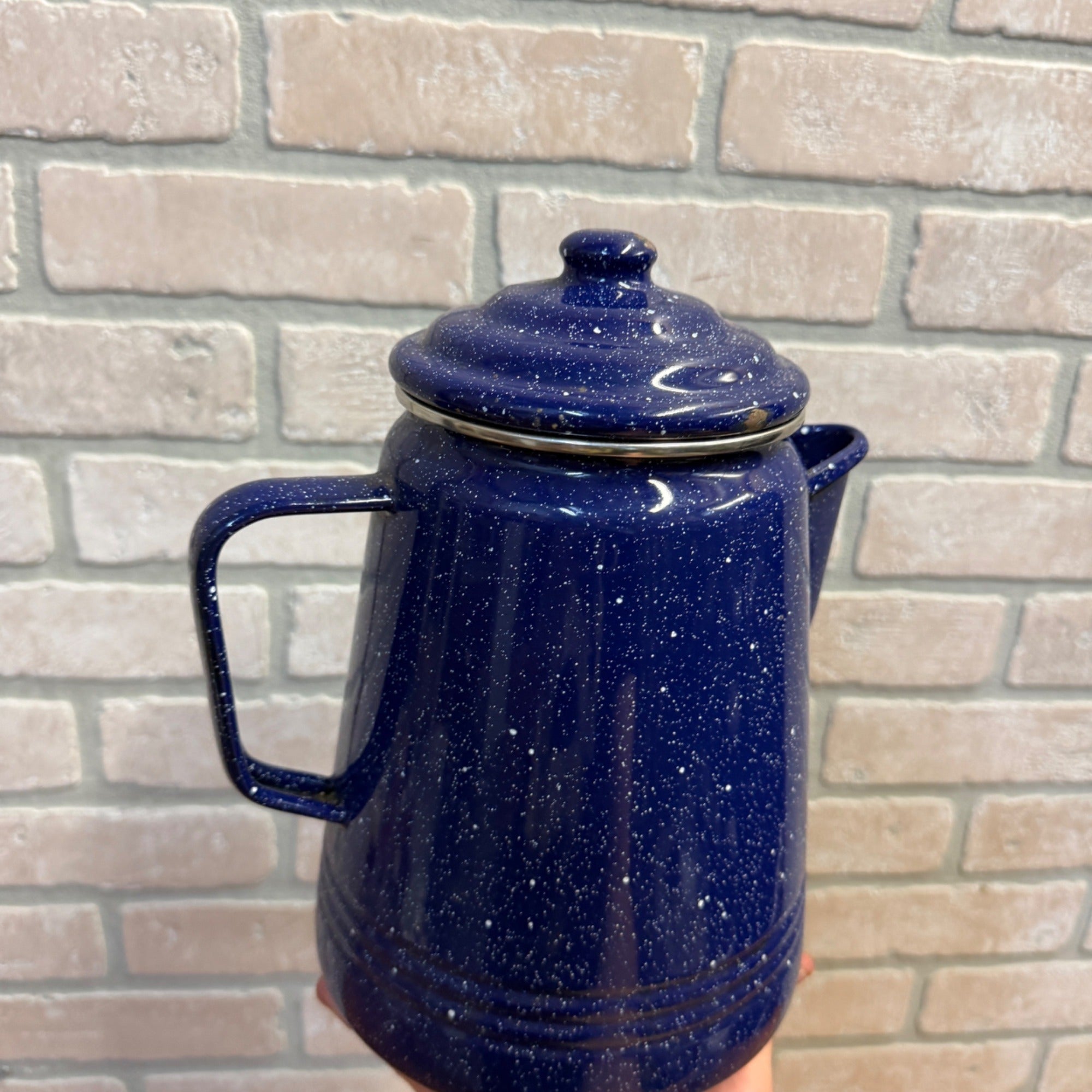 Vintage Graniteware / Enamelware Blue and White Speckle Coffee or Tea Pot / Kettle / Primitive Kitchen Decor / Farmhouse