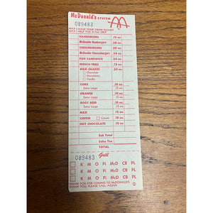 RARE Vintage 1960s McDonalds System Food Order Paper Receipt Slash M Logo