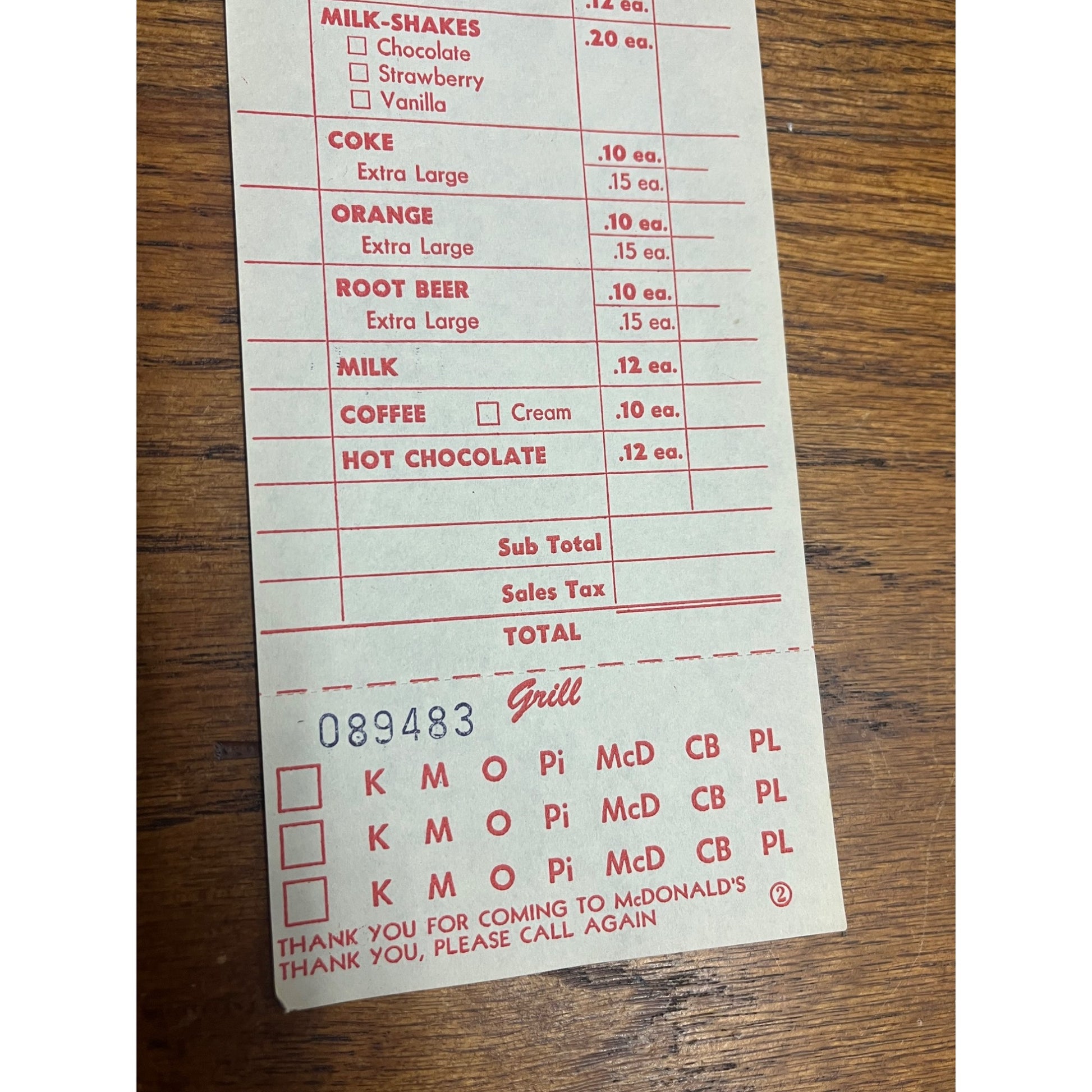 RARE Vintage 1960s McDonalds System Food Order Paper Receipt Slash M Logo