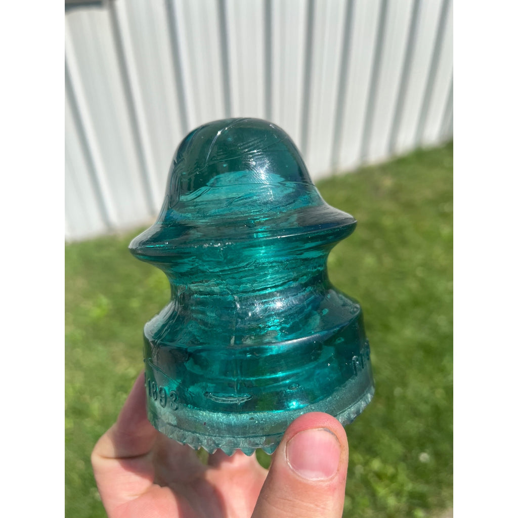 Antique Petticoat H.G. Co. Aqua Blue Green Glass Telephone Insulator Pat. 1893