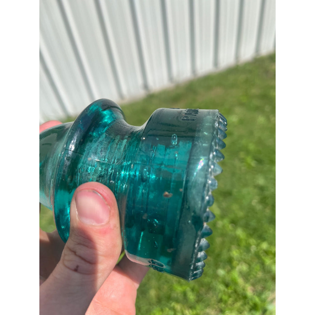 Antique Petticoat H.G. Co. Aqua Blue Green Glass Telephone Insulator Pat. 1893