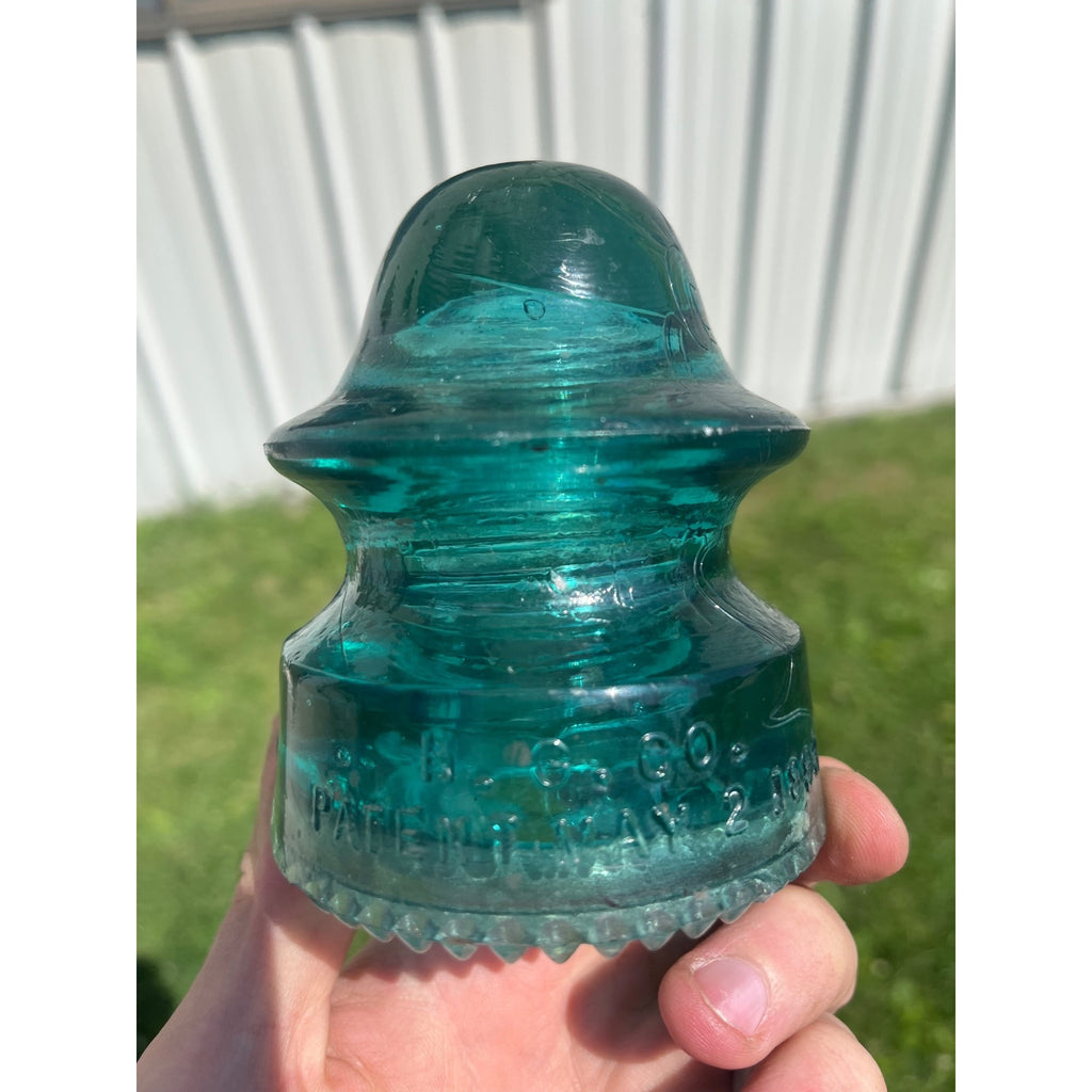 Antique Petticoat H.G. Co. Aqua Blue Green Glass Telephone Insulator Pat. 1893