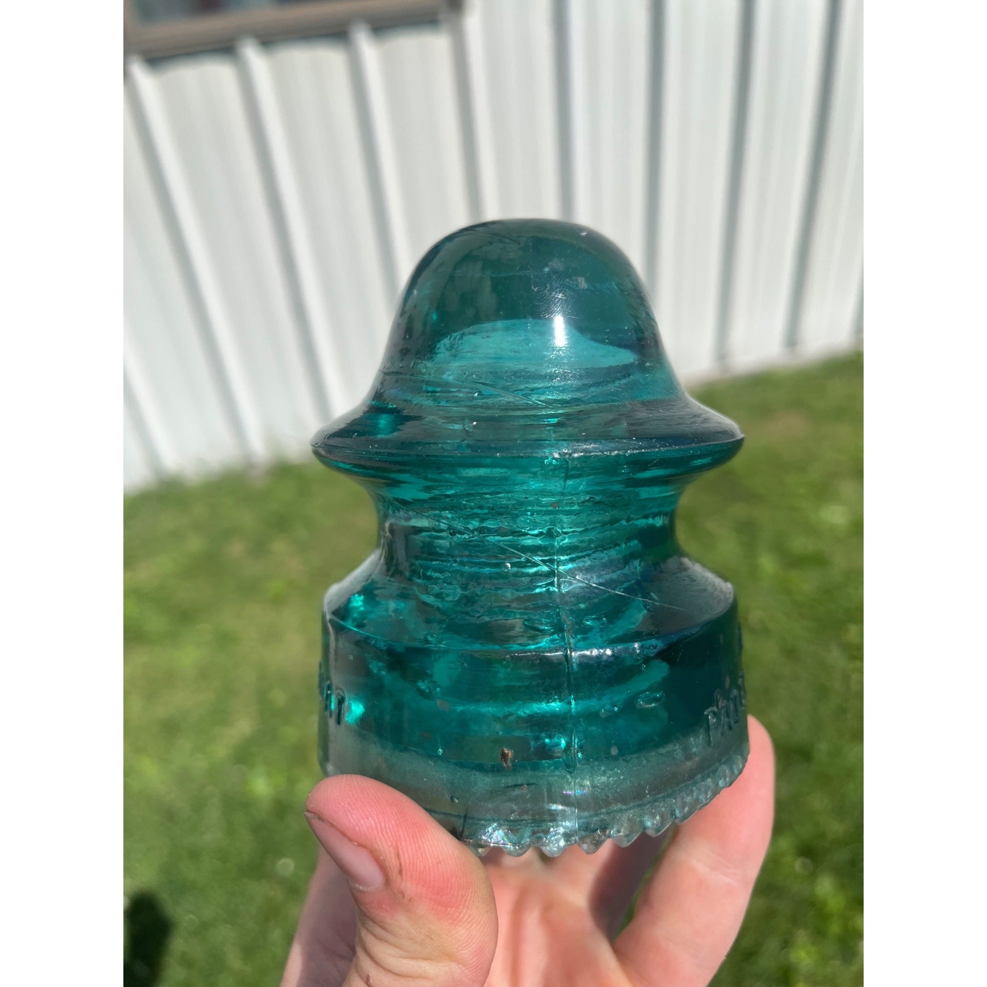 Antique Petticoat H.G. Co. Aqua Blue Green Glass Telephone Insulator Pat. 1893