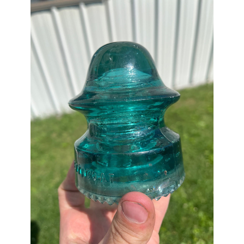 Antique Petticoat H.G. Co. Aqua Blue Green Glass Telephone Insulator Pat. 1893
