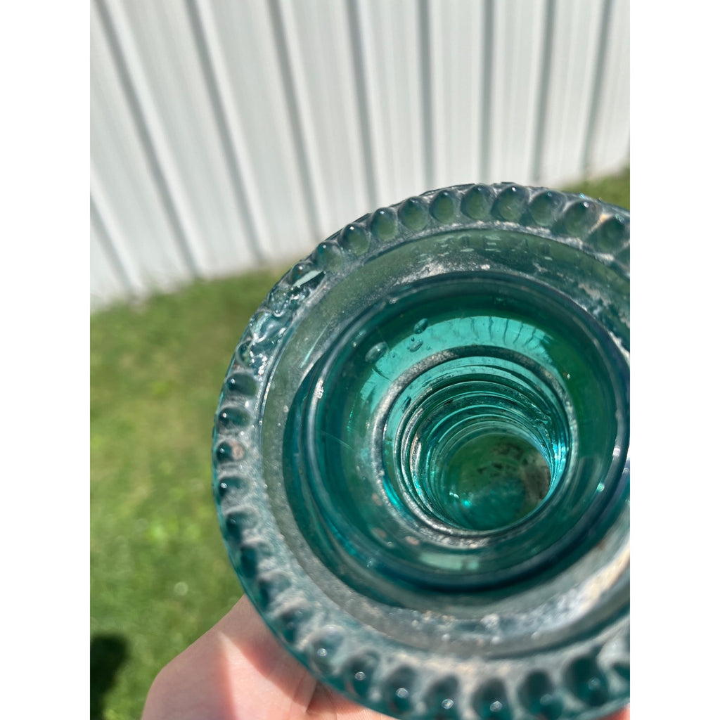 Antique Petticoat H.G. Co. Aqua Blue Green Glass Telephone Insulator Pat. 1893