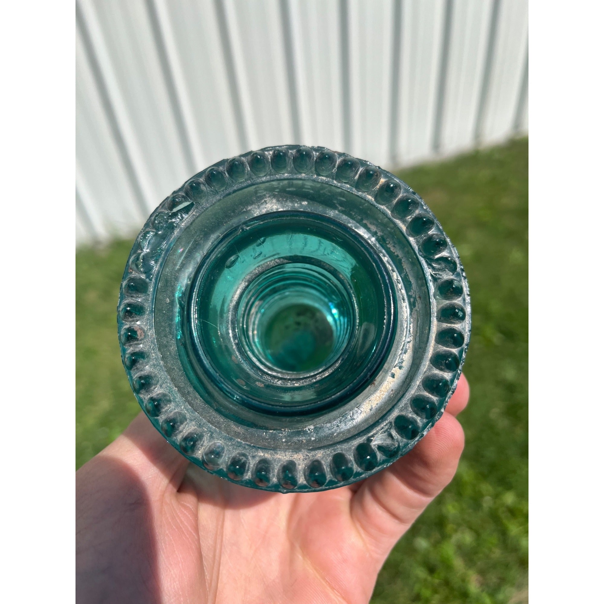 Antique Petticoat H.G. Co. Aqua Blue Green Glass Telephone Insulator Pat. 1893