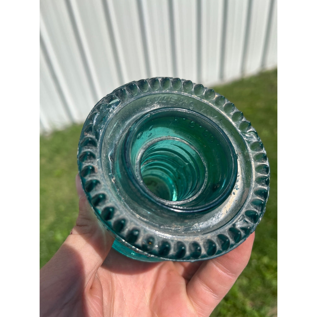 Antique Petticoat H.G. Co. Aqua Blue Green Glass Telephone Insulator Pat. 1893