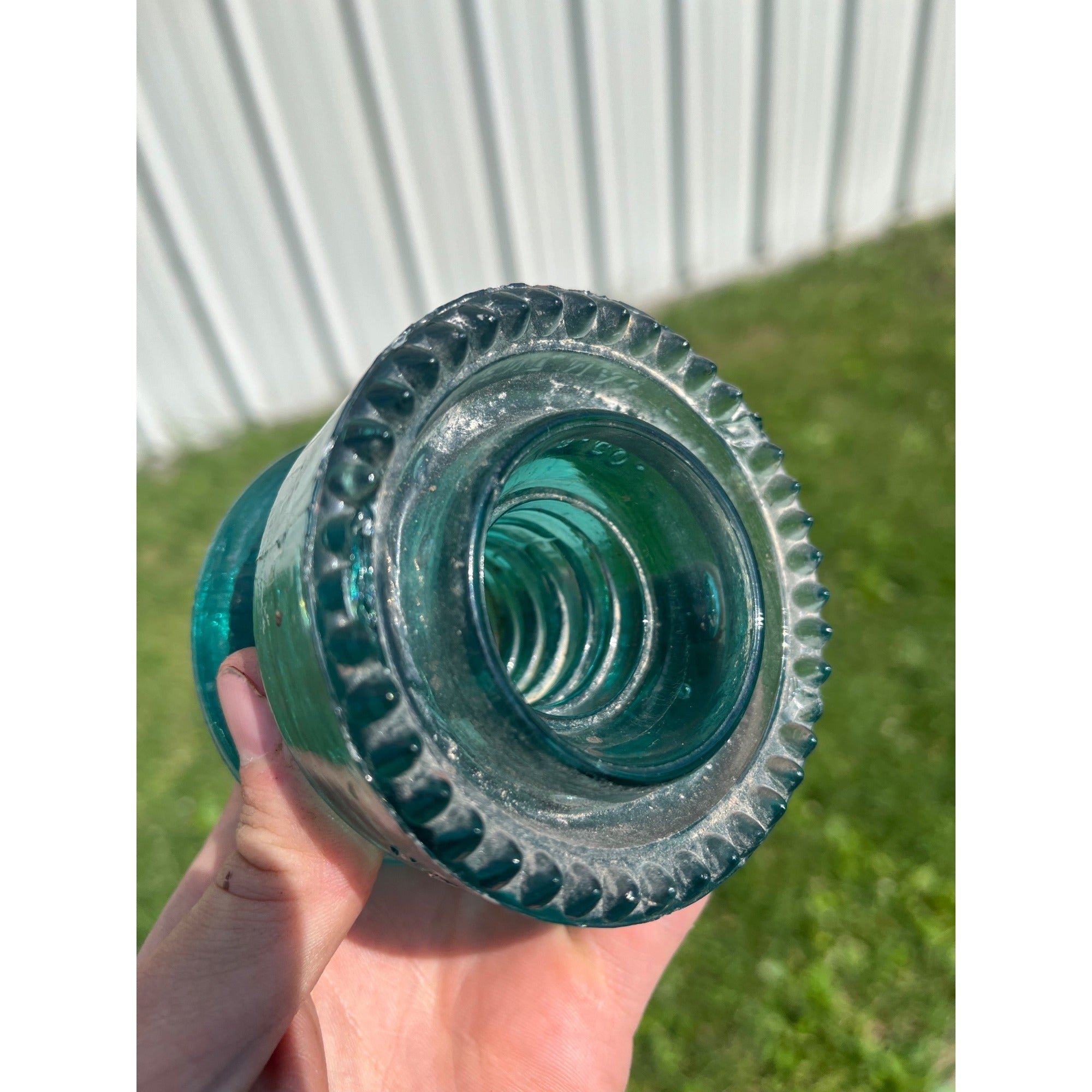 Antique Petticoat H.G. Co. Aqua Blue Green Glass Telephone Insulator Pat. 1893
