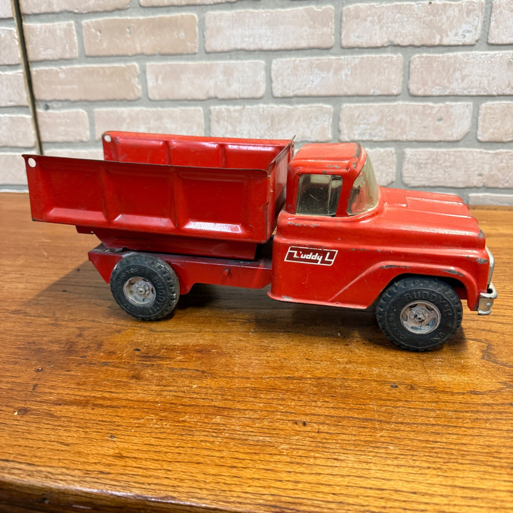 Vintage Red Buddy L GMC Pressed Steel Dump Truck Construction Toy