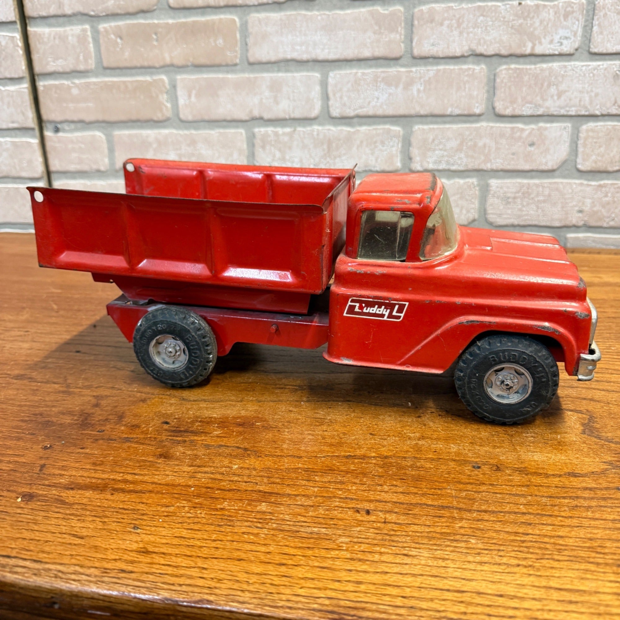 Vintage Red Buddy L GMC Pressed Steel Dump Truck Construction Toy
