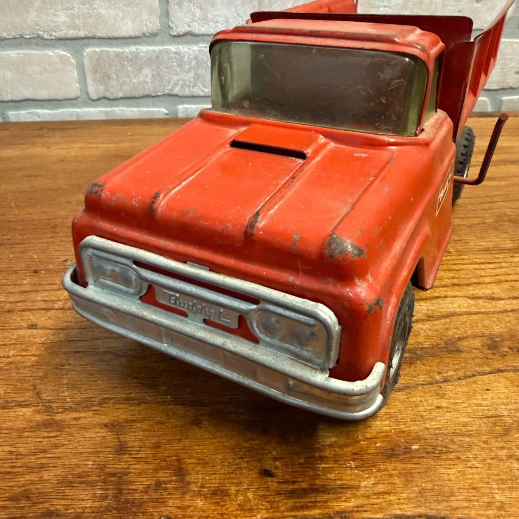 Vintage Red Buddy L GMC Pressed Steel Dump Truck Construction Toy