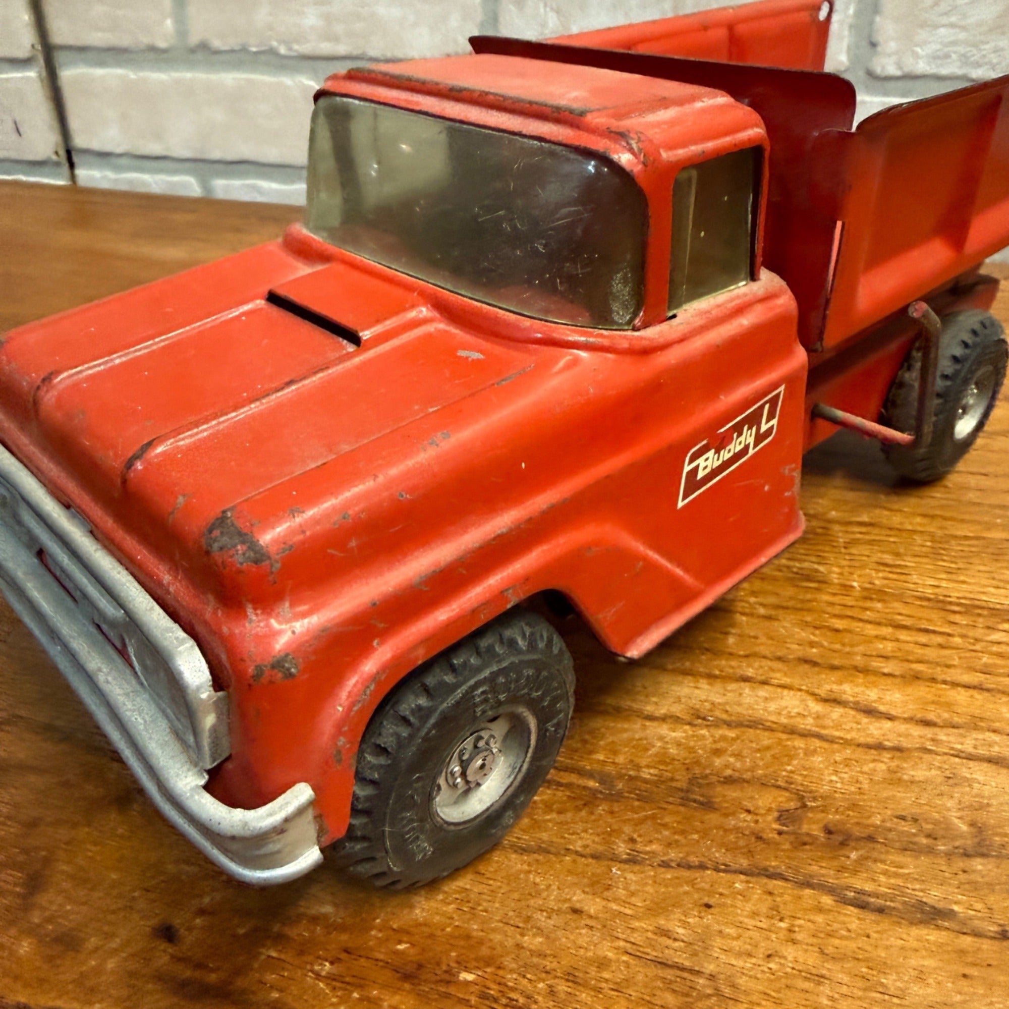 Vintage Red Buddy L GMC Pressed Steel Dump Truck Construction Toy