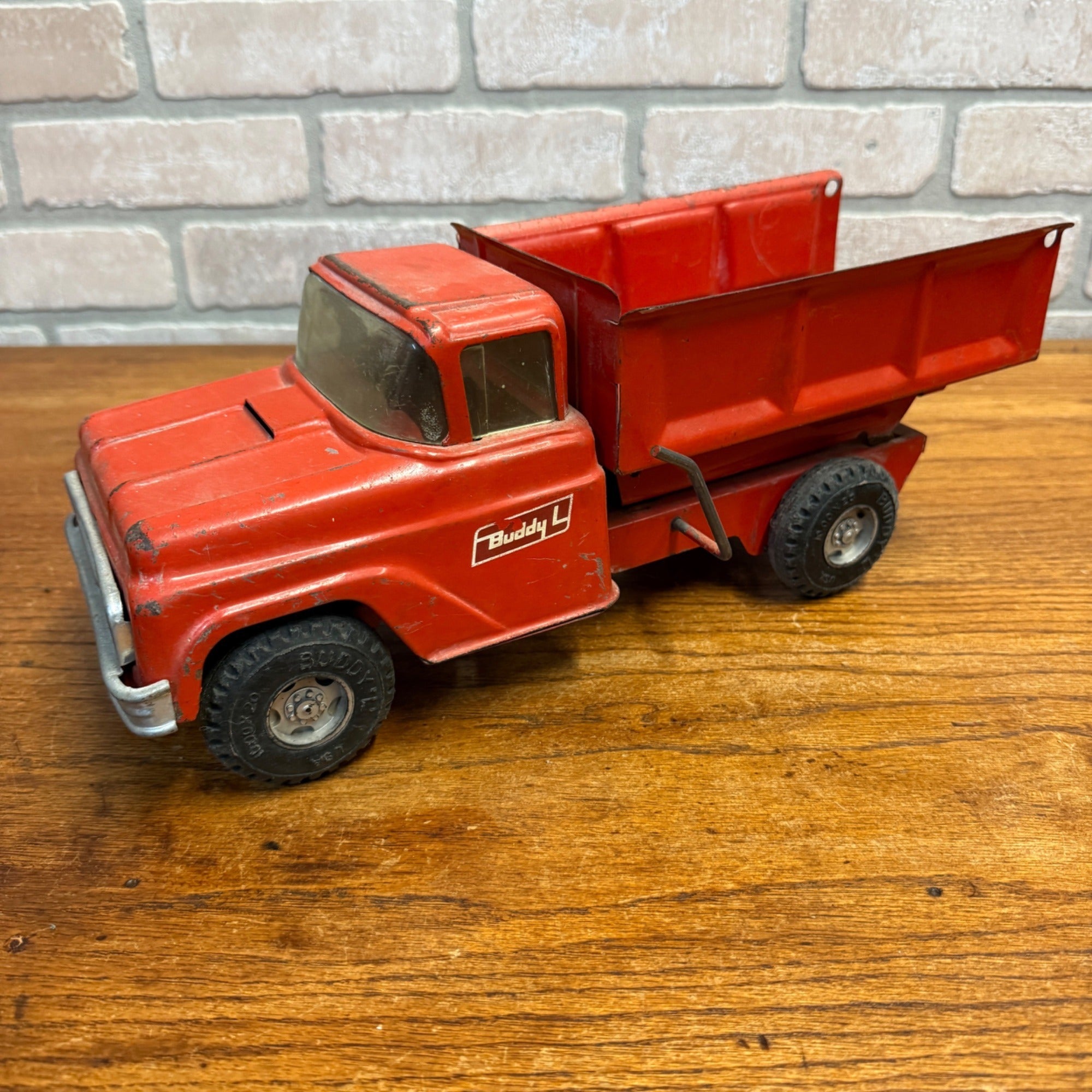 Vintage Red Buddy L GMC Pressed Steel Dump Truck Construction Toy