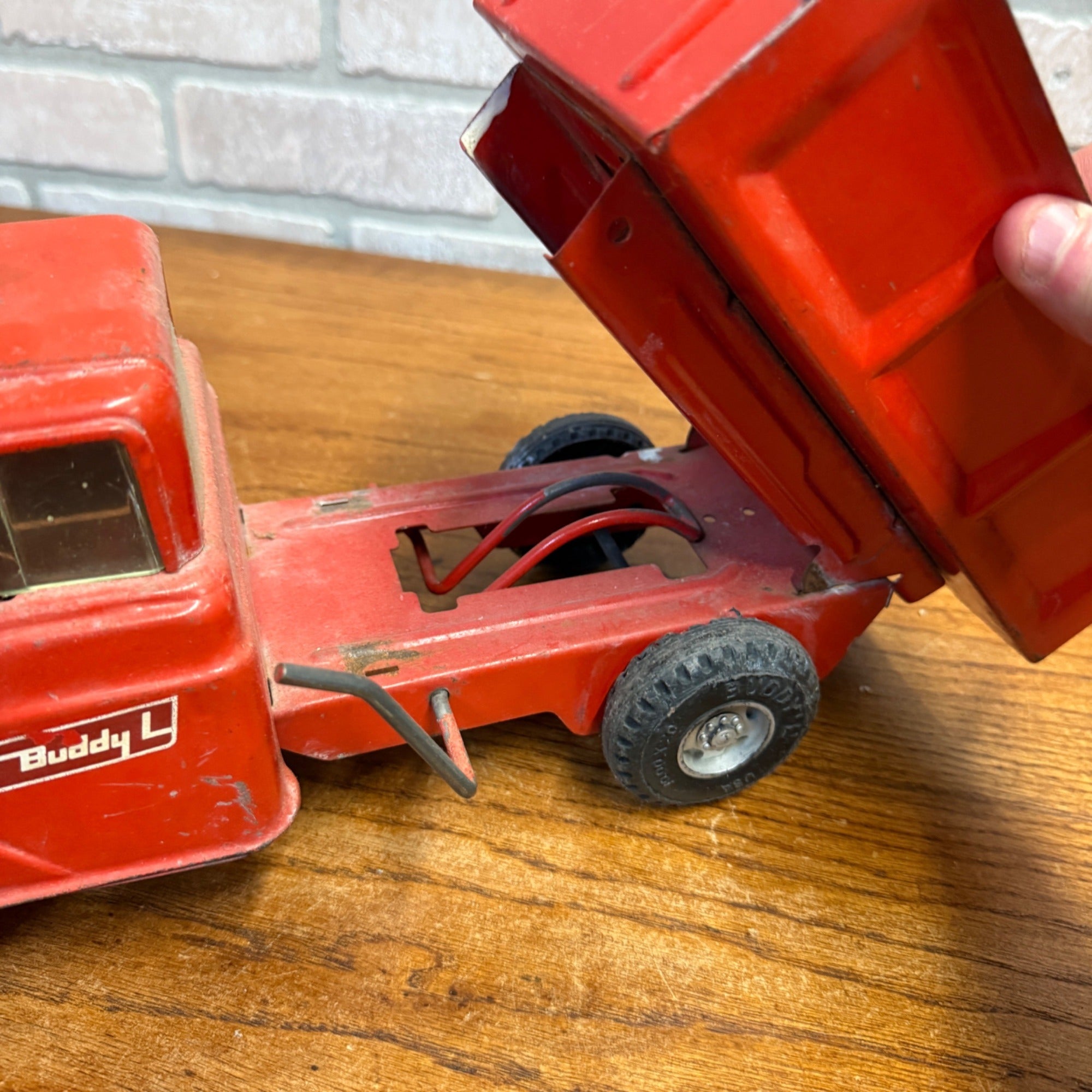 Vintage Red Buddy L GMC Pressed Steel Dump Truck Construction Toy