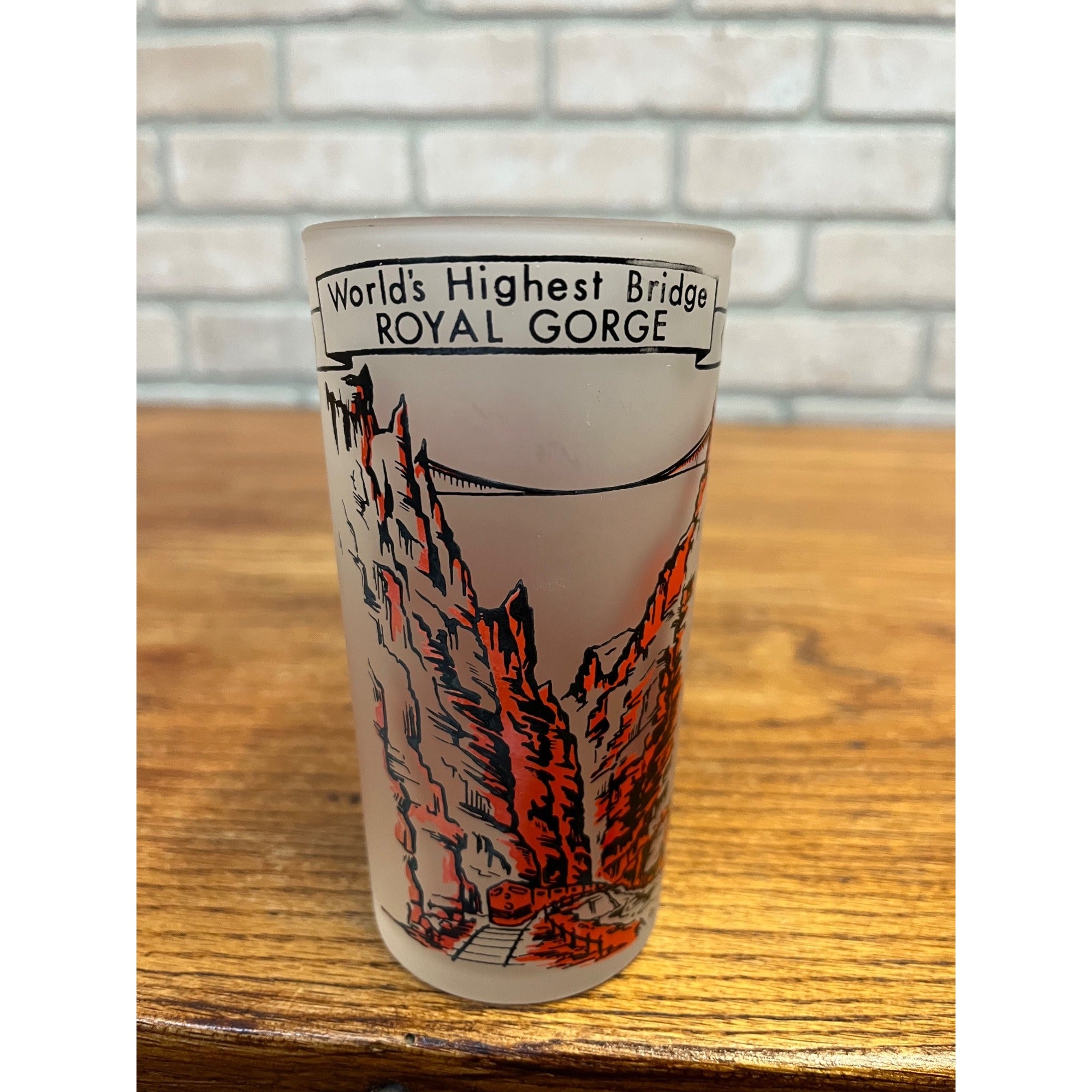 Vintage Frosted State Drinking Glass Colorado Royal Gorge Bridge and Incline Railway Souvenir