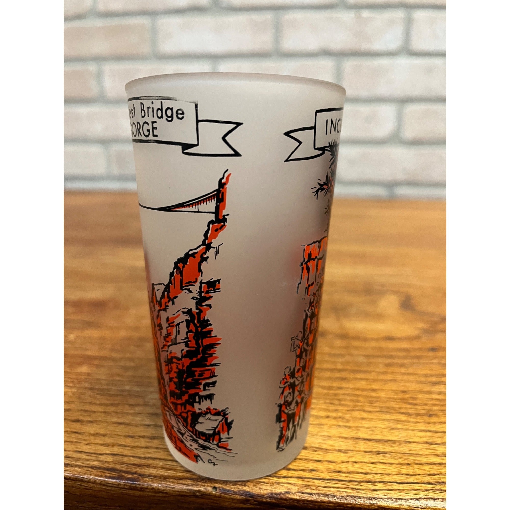Vintage Frosted State Drinking Glass Colorado Royal Gorge Bridge and Incline Railway Souvenir