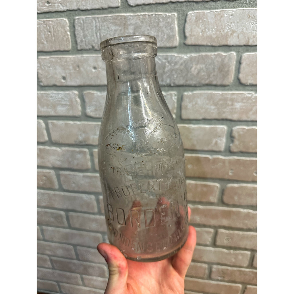 Vintage Borden's Eagle Brand Condensed Milk Co. One Quart Glass Milk Bottle