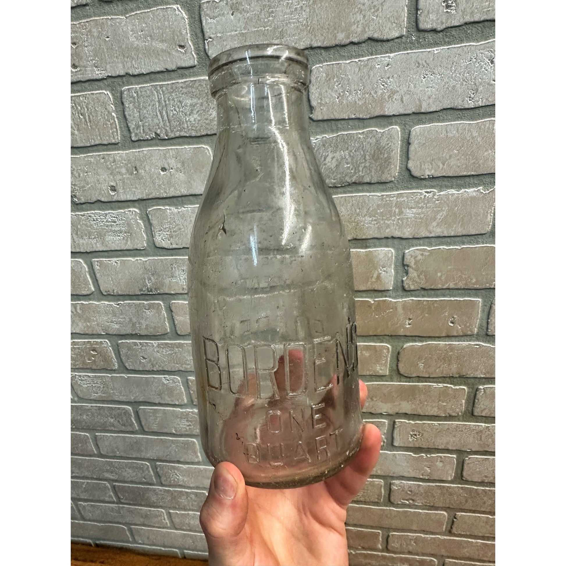 Vintage Borden's Eagle Brand Condensed Milk Co. One Quart Glass Milk Bottle