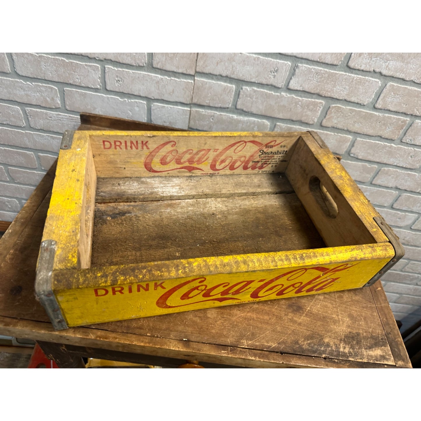 Vintage Drink Coca Cola Wooden Soda Pop Bottle Carrier Crate Yellow Heavy Duty