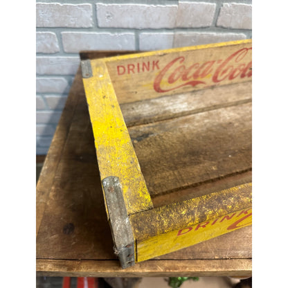 Vintage Drink Coca Cola Wooden Soda Pop Bottle Carrier Crate Yellow Heavy Duty