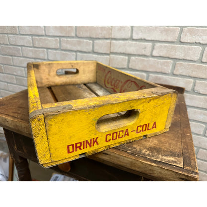 Vintage Drink Coca Cola Wooden Soda Pop Bottle Carrier Crate Yellow Heavy Duty