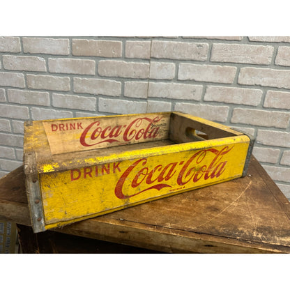 Vintage Drink Coca Cola Wooden Soda Pop Bottle Carrier Crate Yellow Heavy Duty