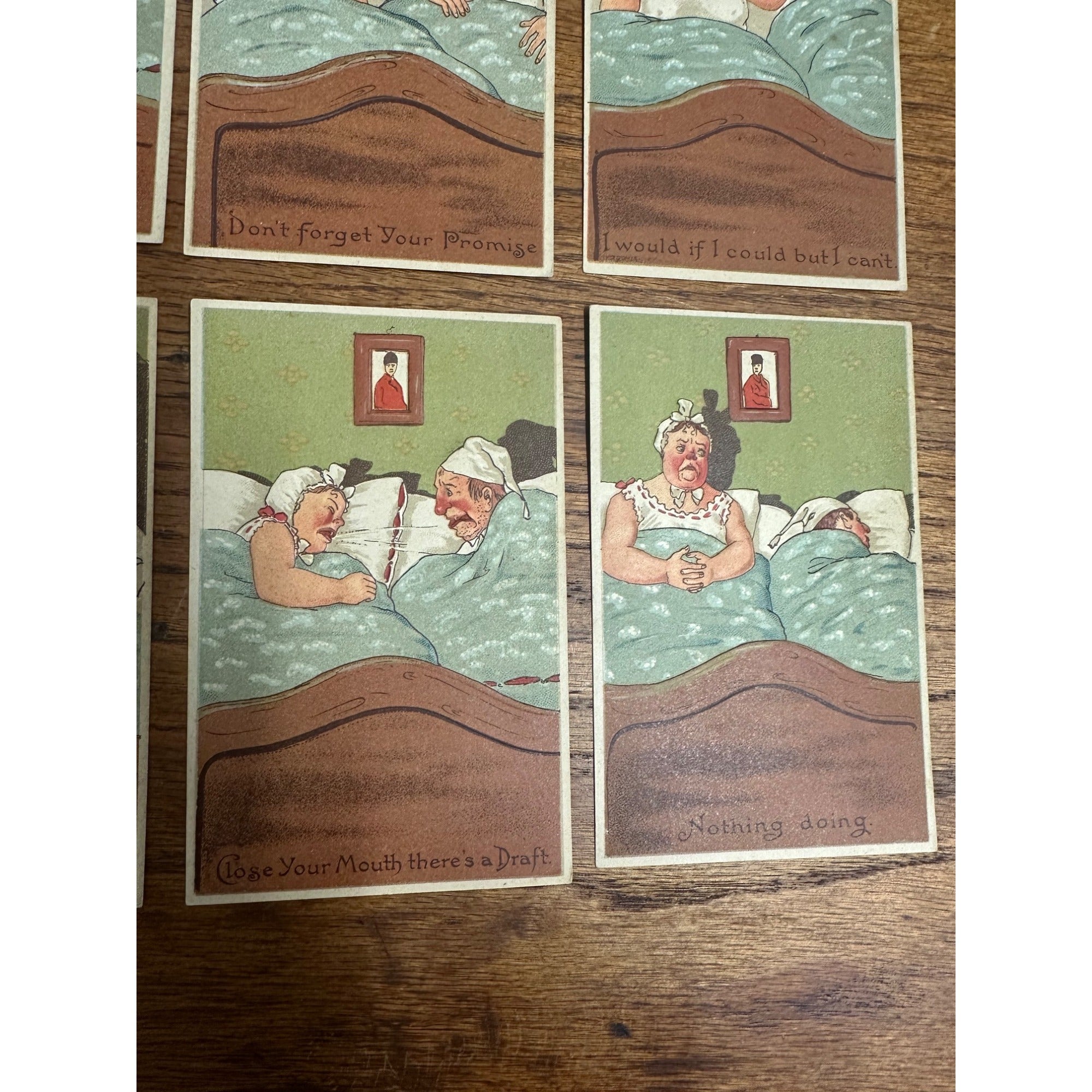 Vintage 1930s Couple in Bed Complete Postcards Set Series No. 30 S&M Funny Comedic