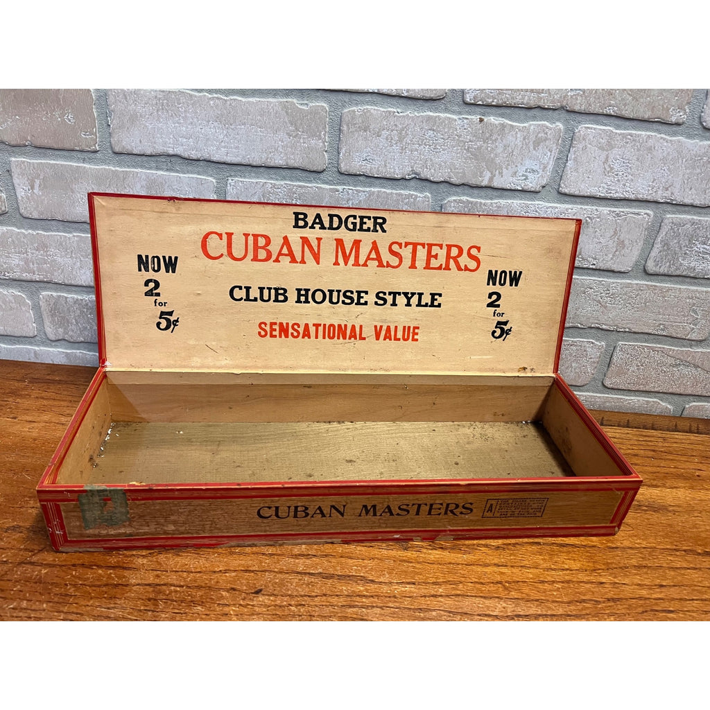 Vintage Wooden Badger Cuban Masters Cigar Box Display Long Box Ohio Factory 71