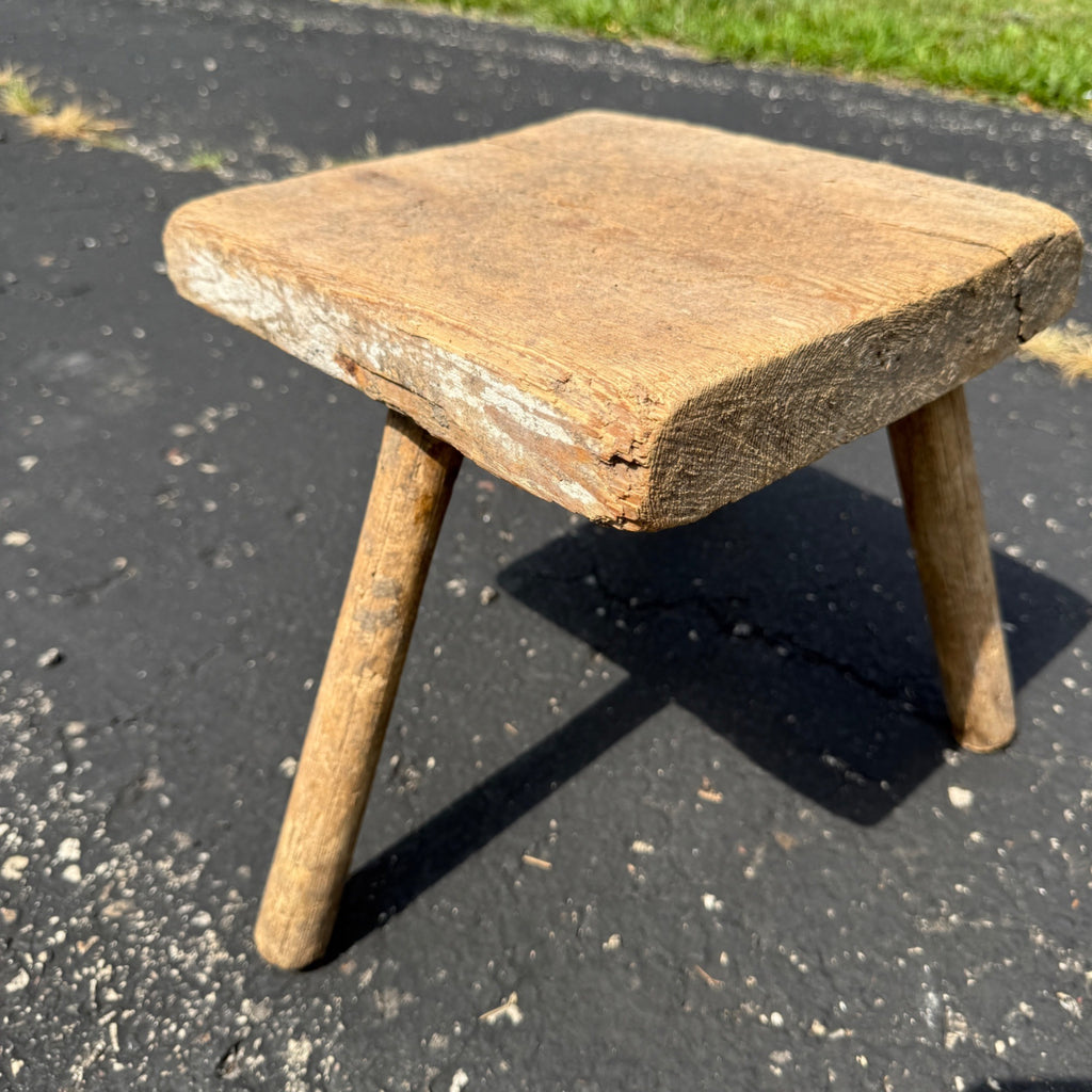 Antique Primitive 19th c. Milking Stool Farm Dairy Wooden AAFA Farmhouse 3-Leg 1800s Decor