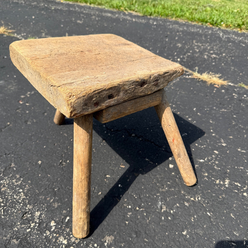Antique Primitive 19th c. Milking Stool Farm Dairy Wooden AAFA Farmhouse 3-Leg 1800s Decor