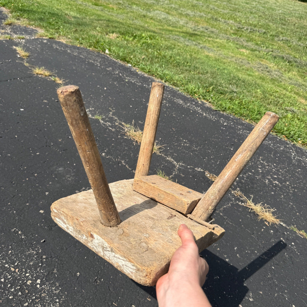 Antique Primitive 19th c. Milking Stool Farm Dairy Wooden AAFA Farmhouse 3-Leg 1800s Decor