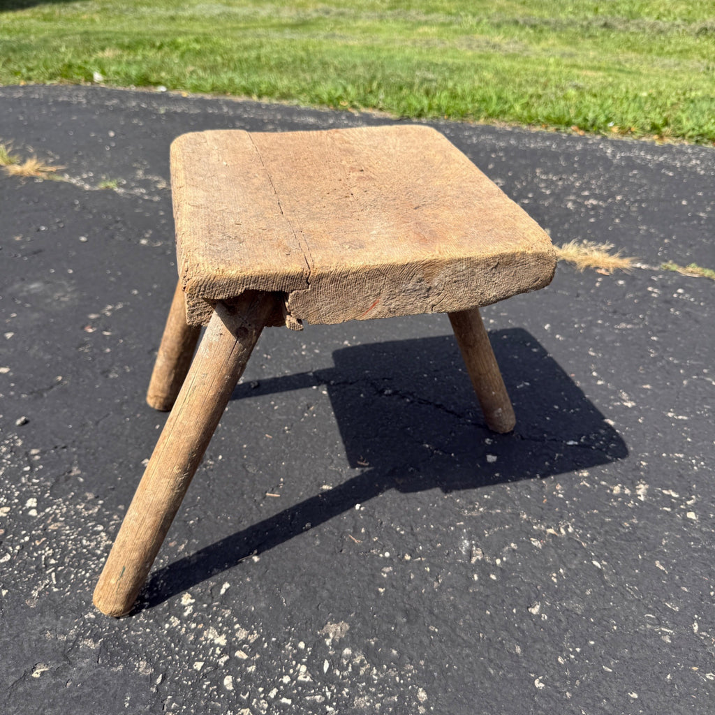 Antique Primitive 19th c. Milking Stool Farm Dairy Wooden AAFA Farmhouse 3-Leg 1800s Decor