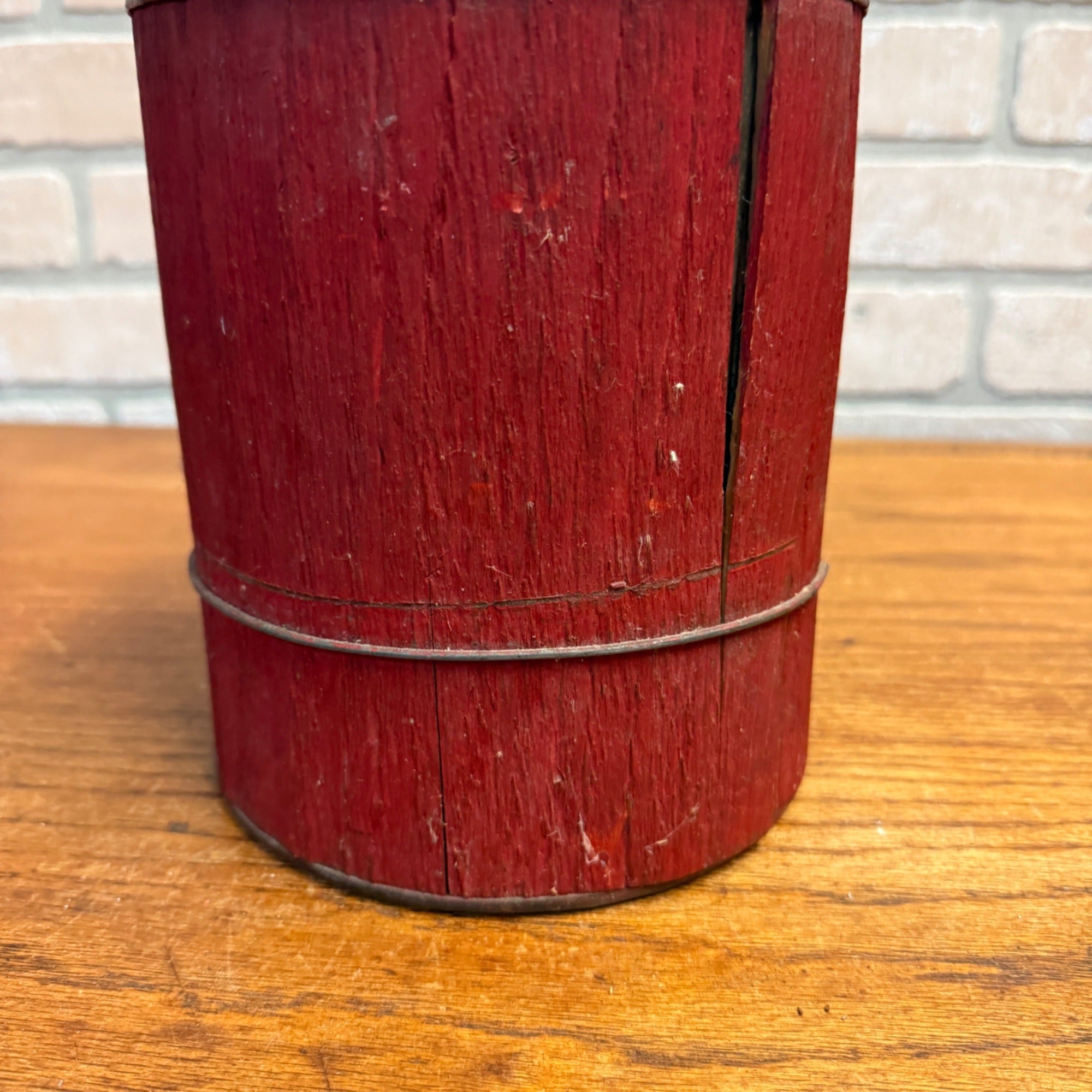 Vintage Tin Wooden Wrapped Early Gas Can Primitive Red Garage Decor Kerosene