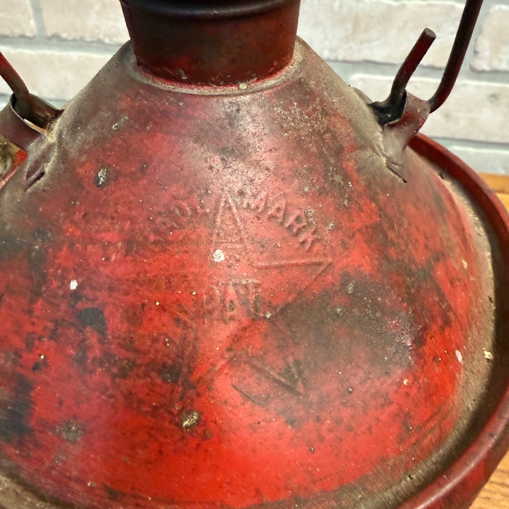 Vintage Tin Wooden Wrapped Early Gas Can Primitive Red Garage Decor Kerosene